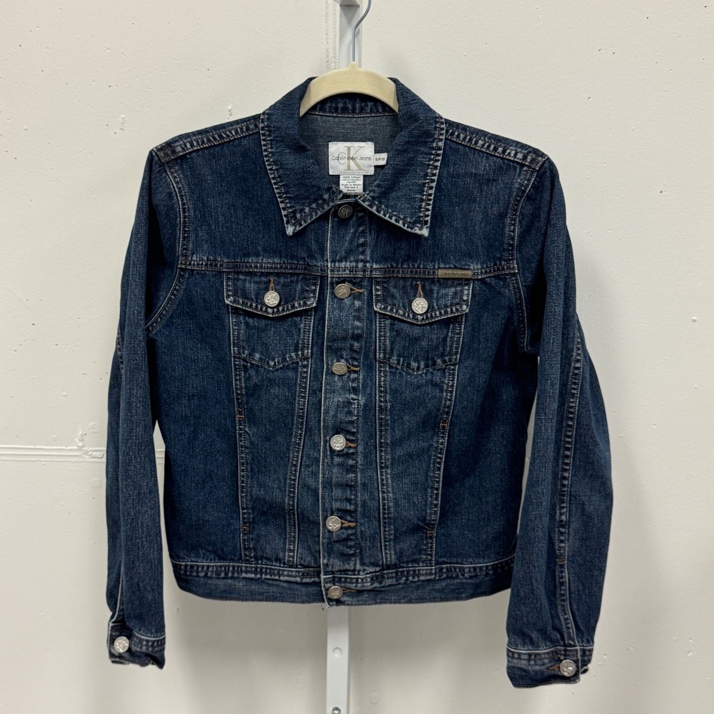 Calvin Klein Jeans Women's Dark Wash Denim Trucker Jacket Blue Cotton Size Small